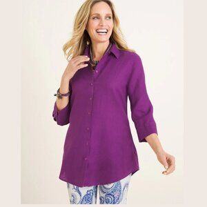 Chico's Women's No-Iron Linen Side-Button Tunic Top - 8/10